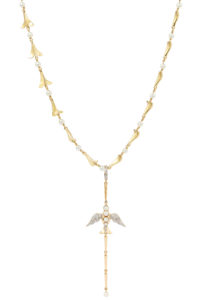 Annoushka Alice Temperley Necklace featuring a dove bird encrusted with pearls and diamontes.