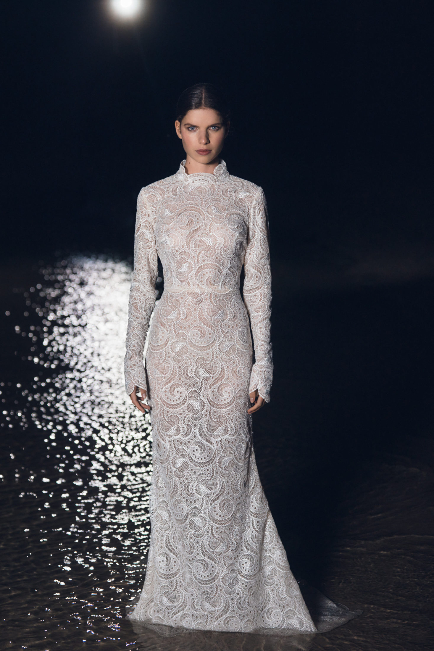 Embroidered wedding gown by Ella Moda, featured on The Lane Fall 2022 Bridal Week Runway.