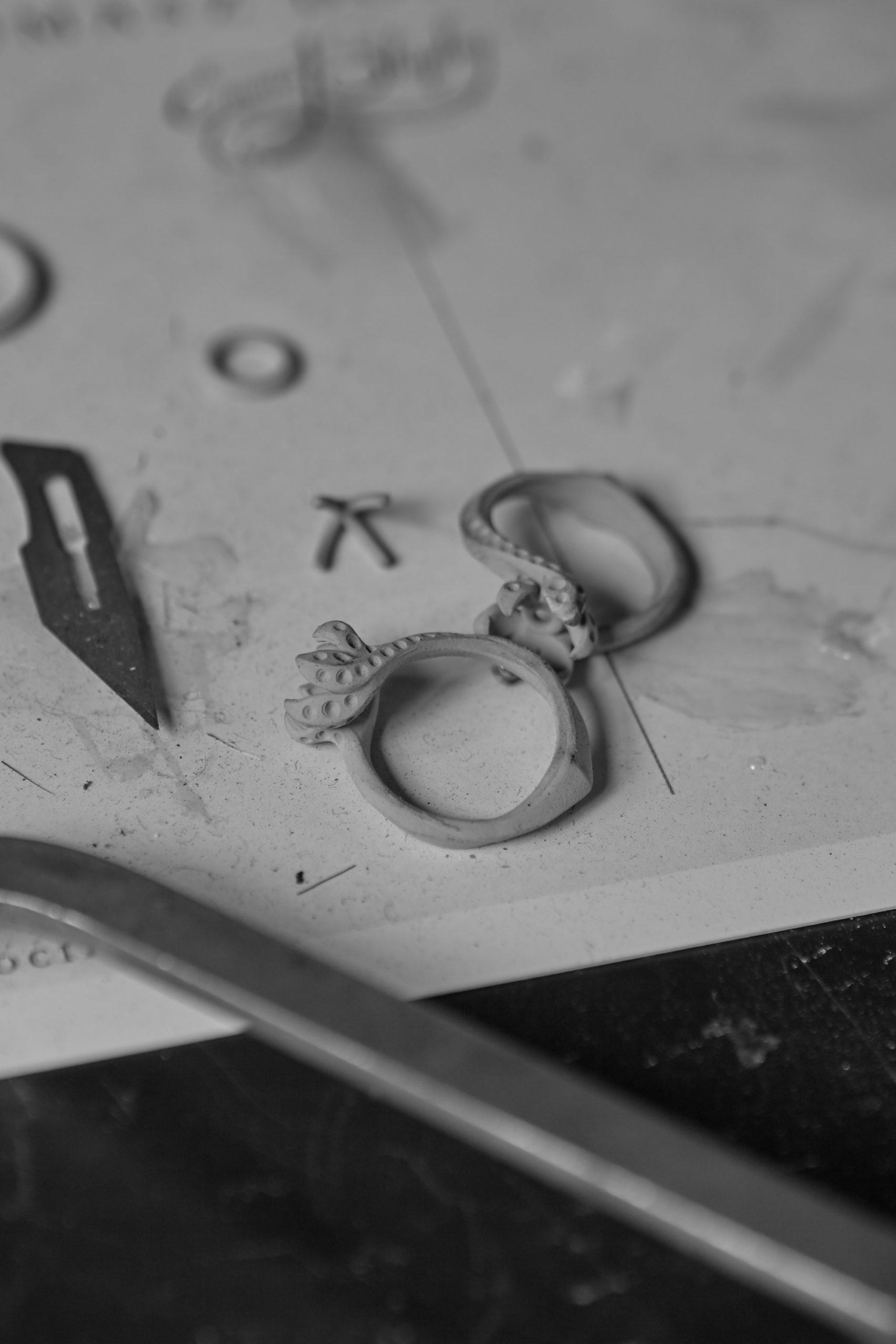 A Tomasz Donocik Lily Pad engagement ring being made in the brand's London studio.
